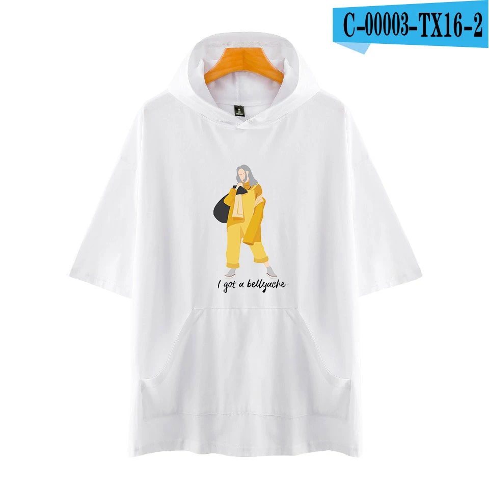 FADUN Tommee Billie Eilish Мужская/женская футболка с капюшоном, одноцветные футболки, летние модные футболки с коротким рукавом, стильный топ с капюшоном, 4XL - Цвет: white
