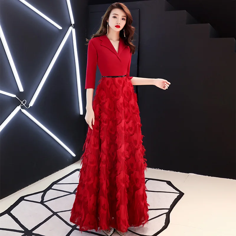 

Patchwork Red Lady Chinese Dresses Size XS-XXL Robe De Soiree V-Neck Sexy Women Cheongsam Bride Wedding Party Elegant Qipao