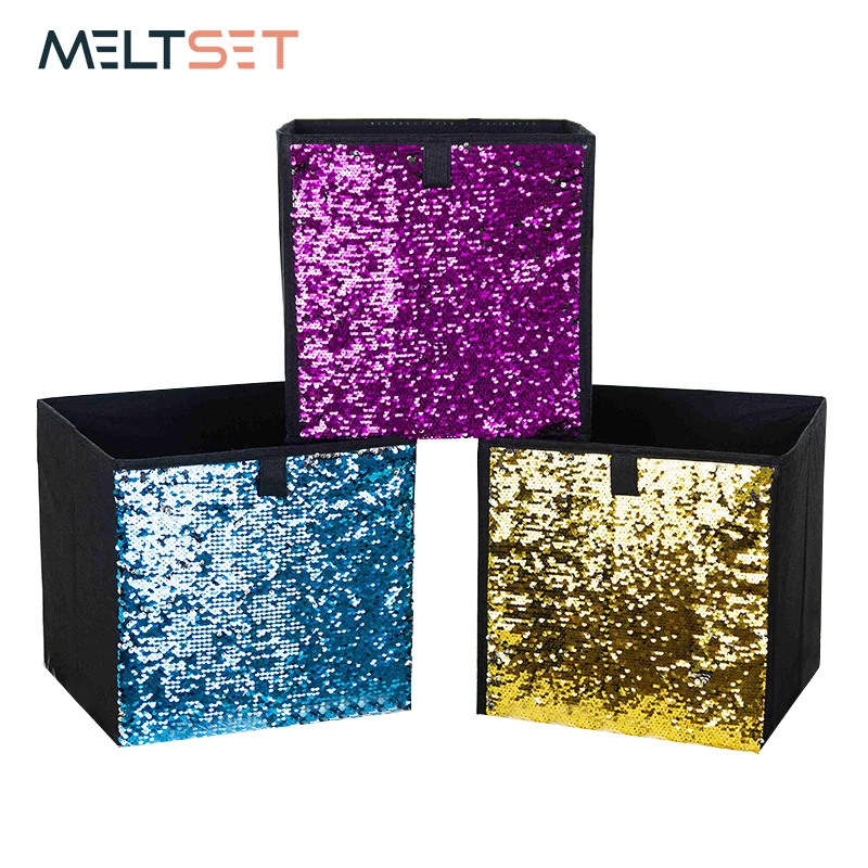 Sequin Non woven Foldable Storage Box Toy Organizer Clothes Storage Bin