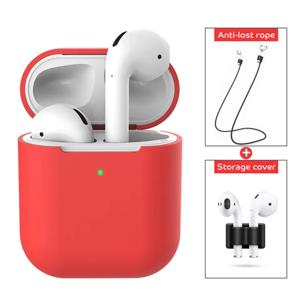 3 IN 1 Soft Liquid Silicone Wireless Earphone Case For Airpods 2 Apple Shell Accessories Cover Pouch Holder Anti-lost Strap