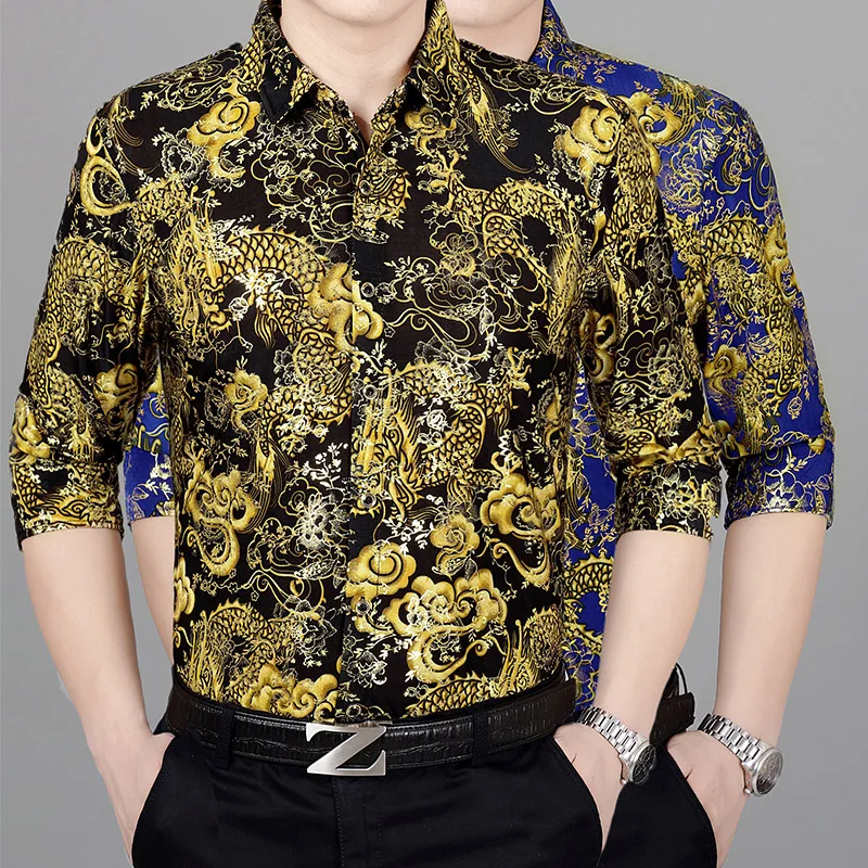 mens dress shirts Asia size S M L XL XXL XXXL XXXXL Long sleeve flower