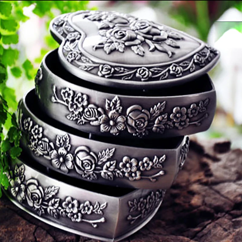 3 Layers Retro Jewelry Box European Korean Ring Box Princess Earrings Bracelets Necklaces Organizer Zinc Alloy Storage Box