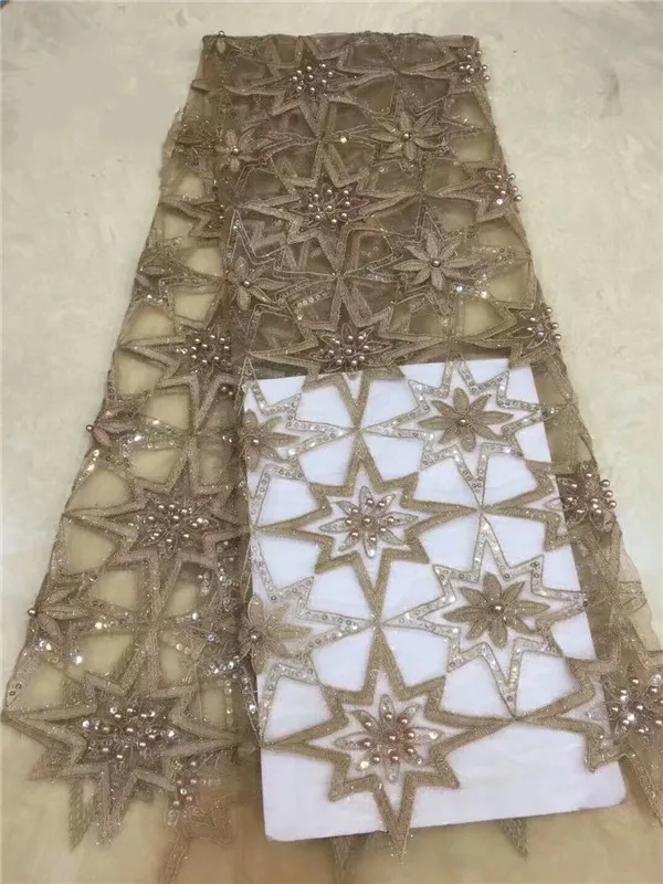Elegant Nigerian Tulle French Lace Fabric With sequins Beaded High Quality African Bridal For Wedding Dress Gold | Дом и сад