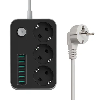 

5V 3.4A Desktop 3 Power Socket 6 USB Port 5.24ft/1.6m EU Plug Charging Socket