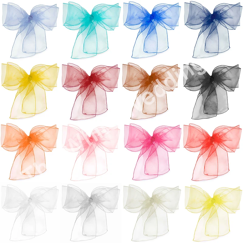

25PC/Pack 20 Colors Sheer Organza Chair Bows 18x275cm Wedding Party Event Ceremony Chair Decoration Chair Sashes