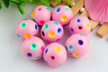 

Kwoi vita 50pcs/lot 20mm acrylic pink rainbow polka dot beads,acrylic round gumball chunky beads for chunky necklaces making!!