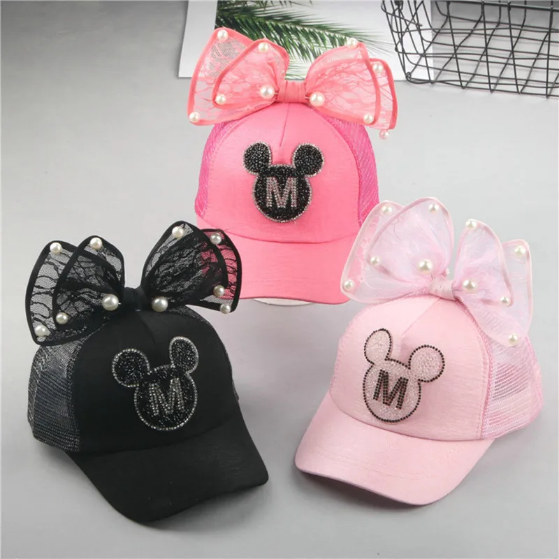 

2018 New brand Child hat visor cap pearl bow girls baseball caps spring and summer girl net cap baby boy and girl sun hat caps