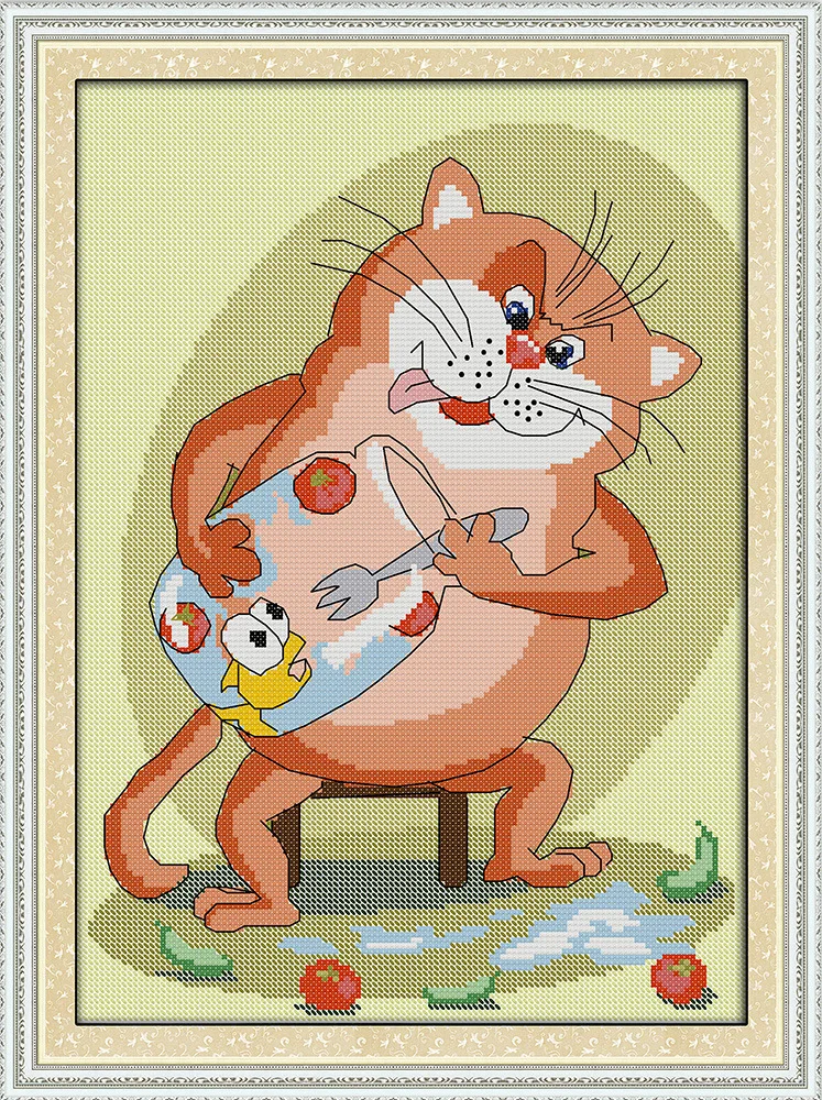 Joy Sunday The cat's favorite food (4) DMC Counted Chinese Cross Stitch Kits printed Cross-stitch set Embroidery Needlework | Дом и сад