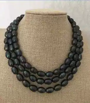 

stunning 9-10mm tahitian black green pearl necklace 48inch 14k