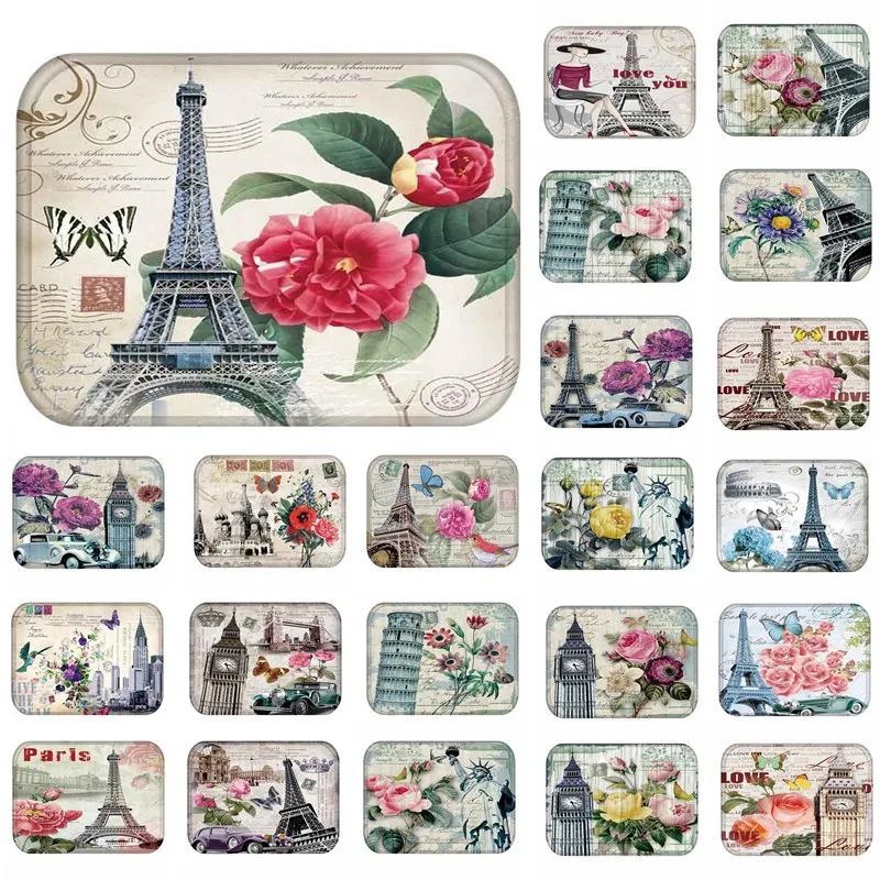 

1pcs 40*60cm Tower Big Ben pattern Anti-Slip Suede Carpet Door mats doormats Kitchen Living room Floor Mat Rug 48159