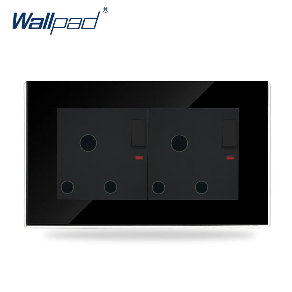 146*86 мм UK 15 A Amp светодиодный Switched Socket Wallpad черное стекло 110 в-250 в двойной 15A Soutch