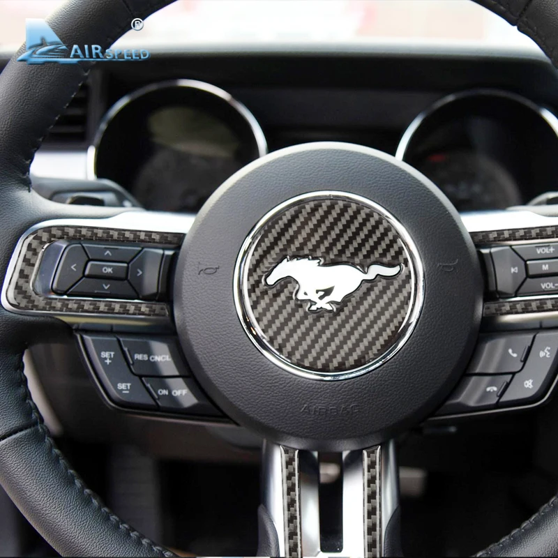 Comprar Emblema del volante de fibra de carbono de la velocidad del aire para las pegatinas del coche de Ford Mustang accesorios del coche 2015 2016 2017