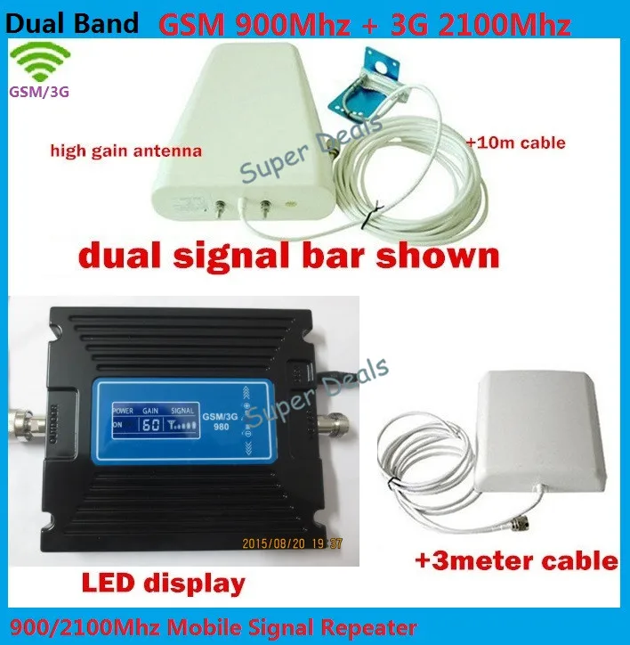 

New gain adjustable GSM 900Mhz+3G 2100Mhz WCDMA lte Booster Repeater dual band mobile signal booster with cable & antennas
