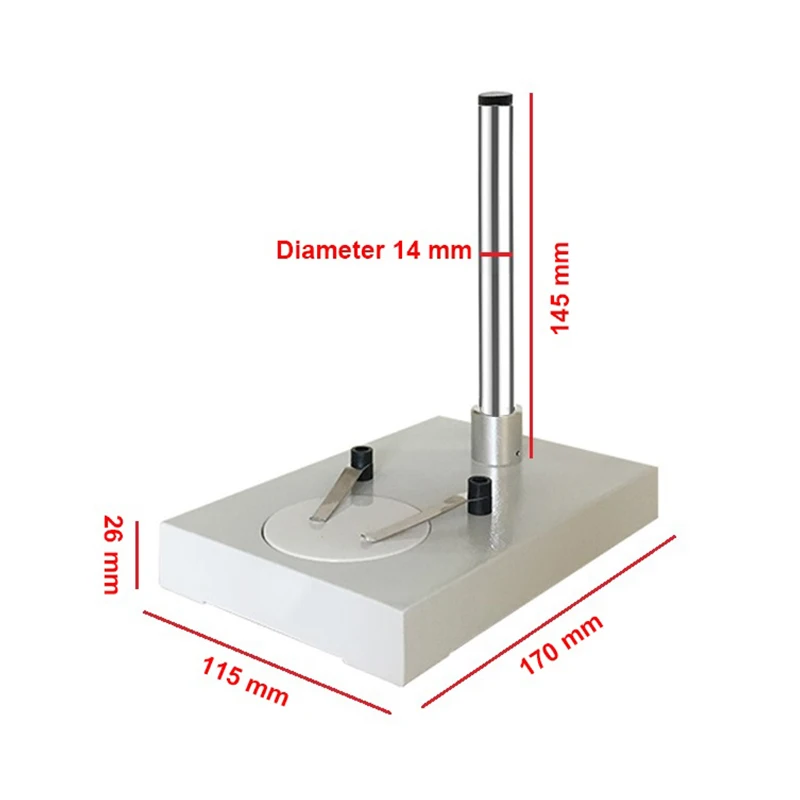 Прямоугольная стереомикроскопа металлическая подставка с диаметром 14 мм Вертикальная колонна черно-белая Рабочая сценическая пластина с зажимами 55 мм