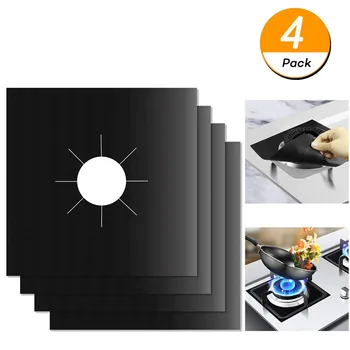 

4Pcs/lot Gas Protectors Covers Reusable Aluminum Foil Liner - Black/Grey Gas Stove Burner Protector Liner Cover Clean Mat Pad