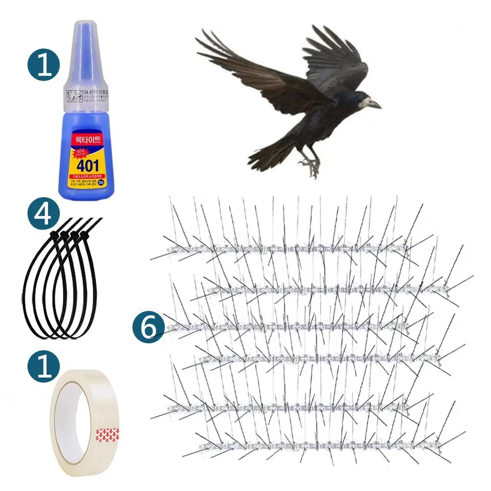Шипы для птиц из нержавеющей стали-набор для удерживания птиц с прозрачным силиконовый клей, птица из нержавеющей стали гвозди, клей, лента, кабельные стяжки - Цвет: Black