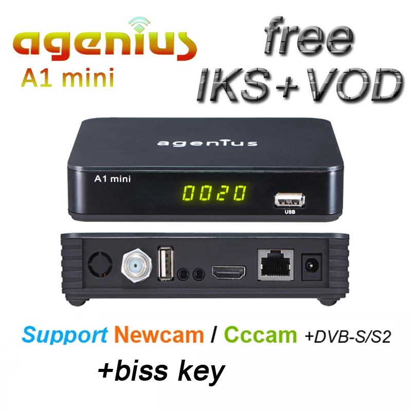 Free shipping Hot Agenius A1 mini digital Satellite TV Receivers Full hd 1080p+CS+ FREE IKS VOD