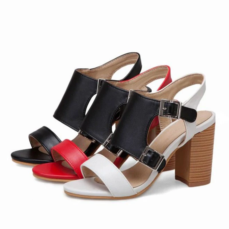KemeKiss Size 32-50 Women Sandals 2019 Mixed Colors Buckle Thick Heels Party High Heel Summer Shoes Women High Quality Shoes