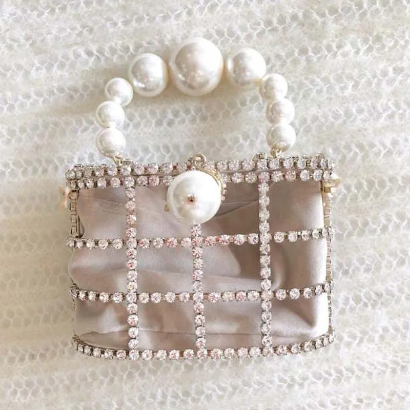 

Pearls Bag Beaded Add Crystal Box Totes Handbg Women Party Handbag Summer Fashion Luxury Brand white Beading Bags