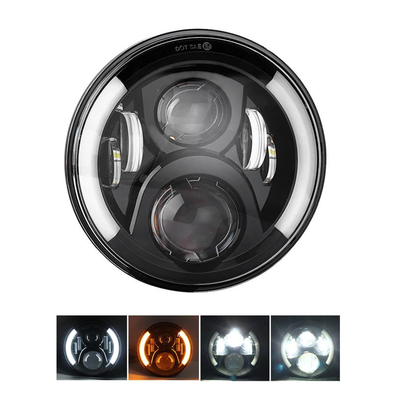 

1PCS 7" Car LED Headlights LED H4 for Wrangler 60W Angle Eyes Hi Lo Running Lights for Lada Niva Uaz H13 Adapter Car Accessories