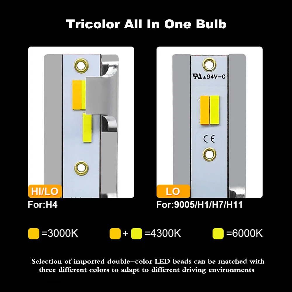  INLONG H4 LED Headlight Bulbs H11 H7 H8 H1 9005 9006 HB4 Tricolor 3000K 4300K 6000K 80W 10000LM Car - 33001854991