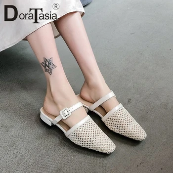 

DORATASIA New Big Szie 33-42 Genuine Leather Weave Ladies Low Heels Hollow Shoes Woman Casual Outside Summer women's Slippers