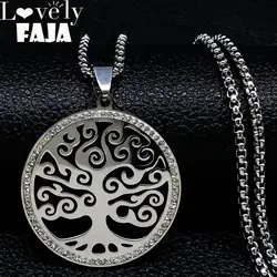 2019 модное ожерелье из нержавеющей стали с кристаллами женское Облачное Дерево жизни серебряное ожерелье ювелирные изделия joyas N18147