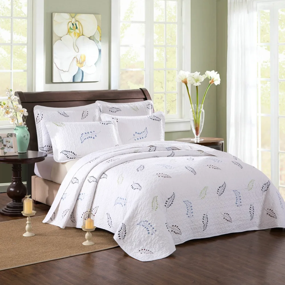 CHAUSUB American Quilt SET 3PCS Washed Cotton Quilts Embroidered