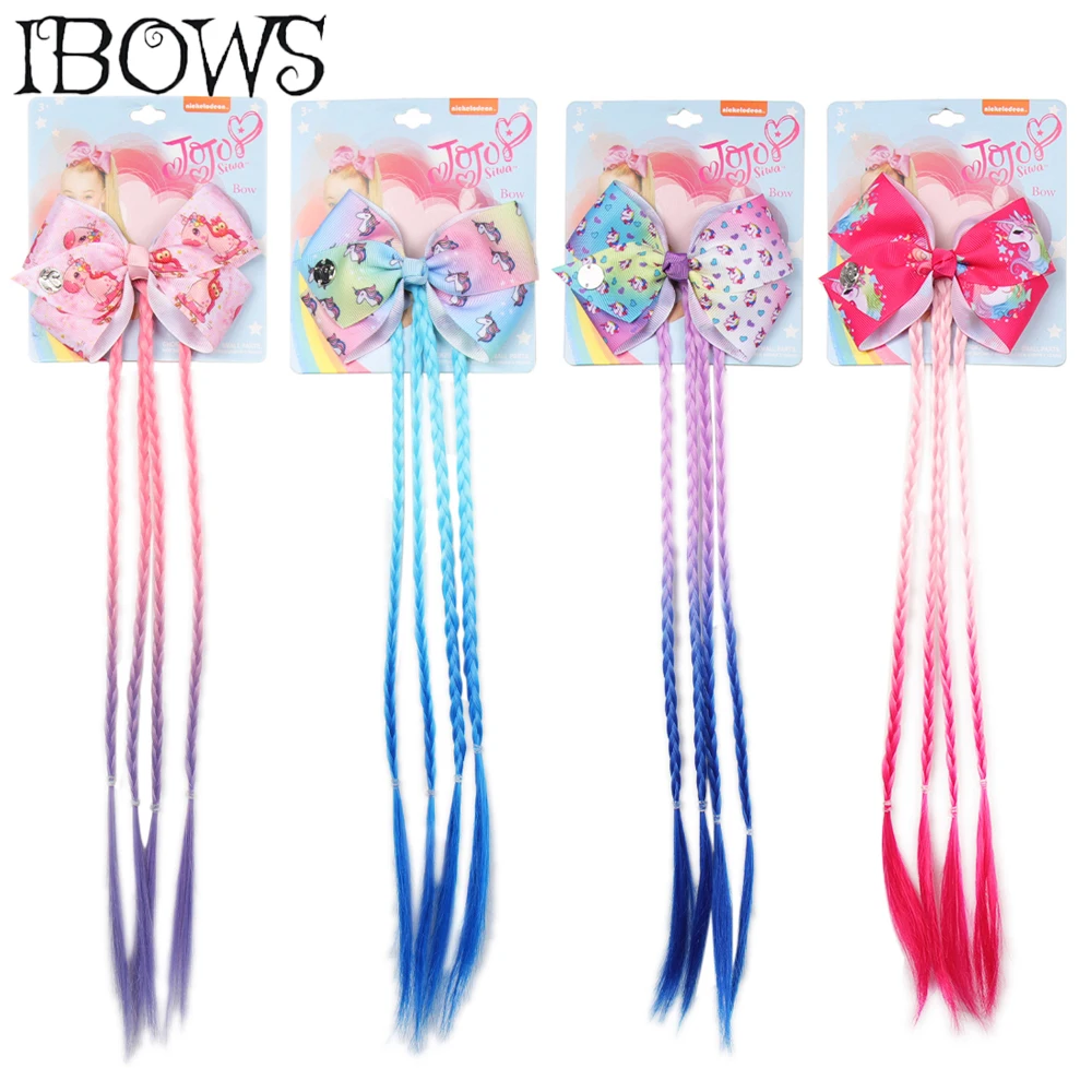 

Hair Accessories 4.5" Unicorn Hair Clips for Girls with Long Gradient Braid Handmade Wig Hair Bow Hair band Kids Party Headwear