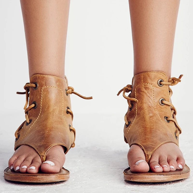 Women Sandals 2019 Summer Shoes Woman Gladiator Sandals Vintage Beach Shoes Leather Flat Sandalias Mujer Plus Size Flip Flops
