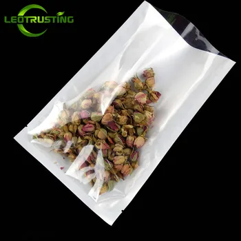 

Leotrusting 100pcs One Side Clear Open Top Vacuum Bag Plastic Food Nuts Snack Heat Seal Packaging Bag White Plastic Gift Bags