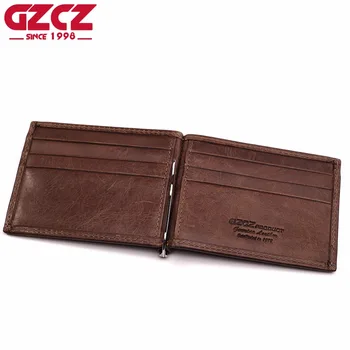 

GZCZ 2019 Unisex Genuine Leather Cow Leather Credit Card Business Purse Clamp For Money Bifold Card Holder Wallet Cash Money Bag
