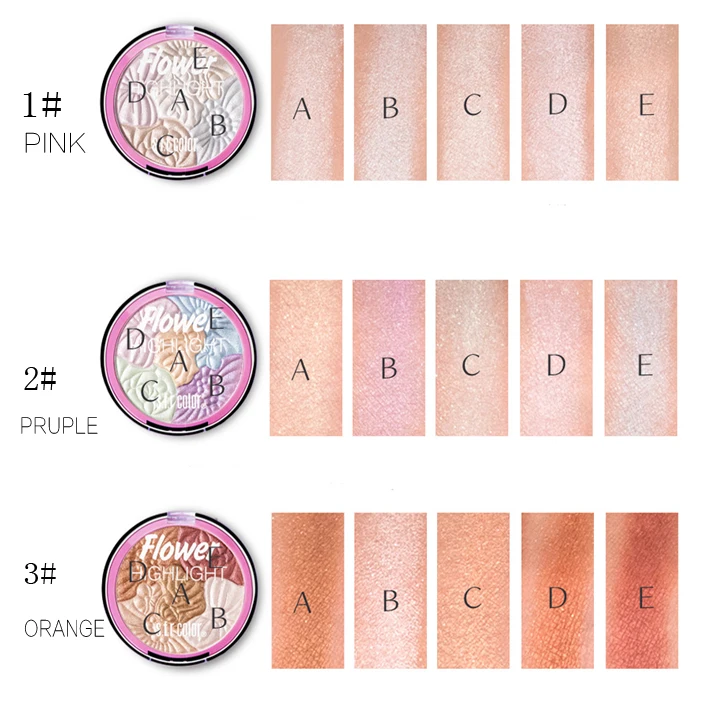 5 видов цветов Светящиеся мерцающие хайлайтер палитра мерцающий блеск макияж