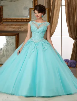 2017 Rubydress Hot Sale Sexy Blue Quinceanera Dresses Ball Gowns Long Blue Tulle Appliques Beaded Sweet 16 Dress R166291