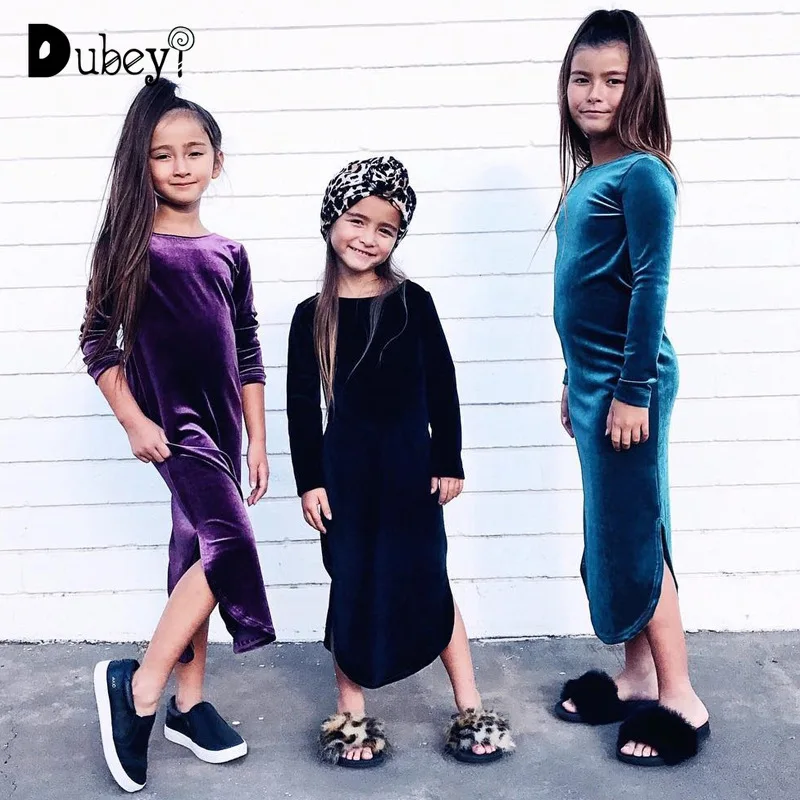 

toddler girl's autumn winter velvet long sleeved dress baby girl cotton solid color long dress girls velvet dress