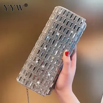 

Silver Purses And Handbags For Women 2019 Long Evening Party Cklutches Bags Rhinestone Hand Bag Elegant Female Wedding Prom Bags