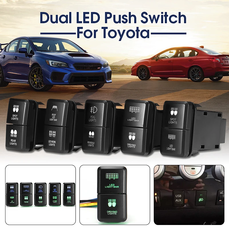 Car & Truck Parts 12V Blue LED Reverse Light Bar Push Switch For Toyota