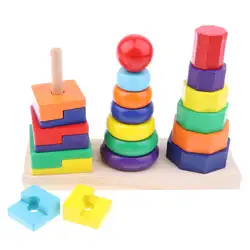Деревянные геометрические блоки Сортировка игра в штабелирование цвет формы для раннего развития игрушки Дети Малыш подарок на день