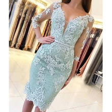 YNQNFS MD94 вечерние платья коктейльные платья с v-образным вырезом прозрачные короткие кружевные платья для матери невесты цвета морской волны