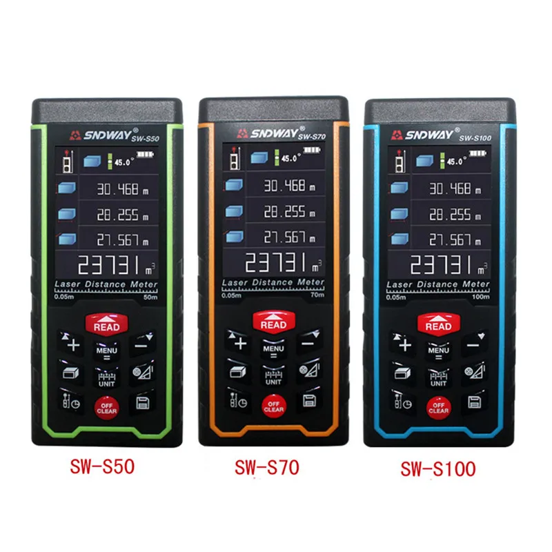 

SNDWAY Digital Laser rangefinder 100M 70M 50M Laser distance meter tape Laser rangefinder Range finder Color display SW-S100/S70