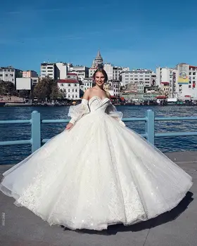 

Vestido de novia 2019 Gorgeous French Lace Beading Ball Gown Wedding Dress Sweetheart Chapel Train Long Bridal Wedding Gowns