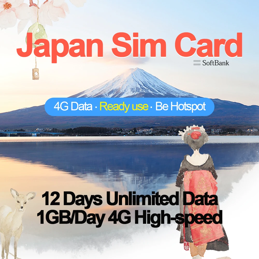 

Mewfi Japan Travel Sim Card 12 Days Unlimited Data 1GB/Day 4G Data Softbank Local Network Prepaid Triple Mobile Phone Sim Card