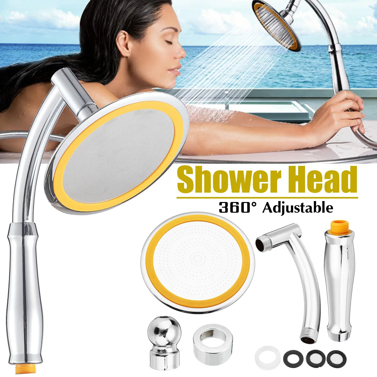 

6 inch High Pressure 360 Degree Adjustable Shower Head Water Saving Home Bathroom Large Chrome Shower Head Replacement Parts Kit
