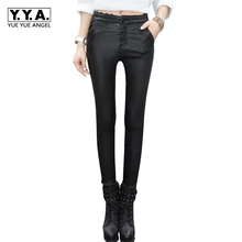 Bolsos de renda Das Mulheres Novas Moda Casual Calças de Cintura Alta Com Zíper Calças Compridas Femininas Calca Feminina Slim Fit Plus Size Pantalones