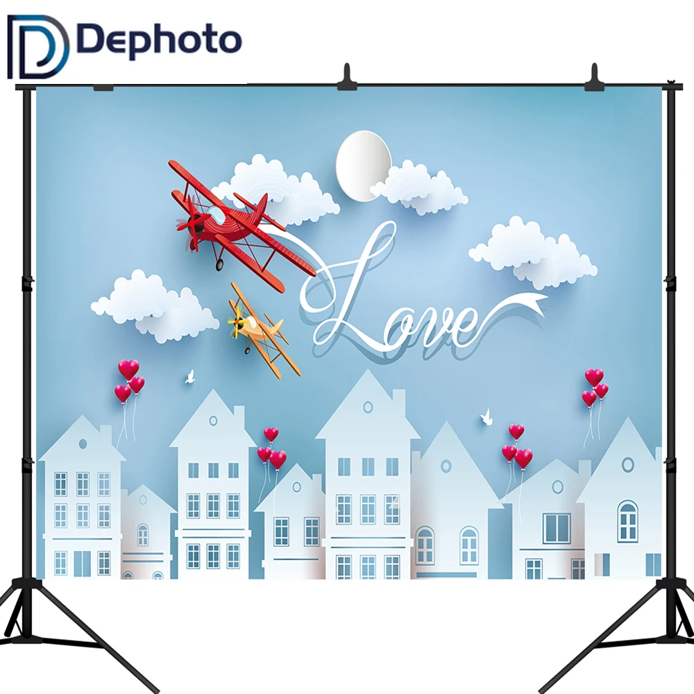 DePhoto Love You фон для детской фотосъемки с изображением Красного винтажного самолета