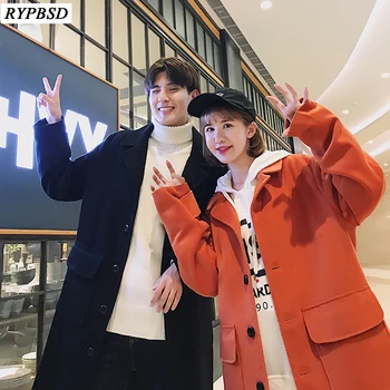 

Autumn Winter New Long Loose Casual Woolen Mens Coat Korean Style Thick Warm Fashion Man Single Wool Blend Long Coat S-XL