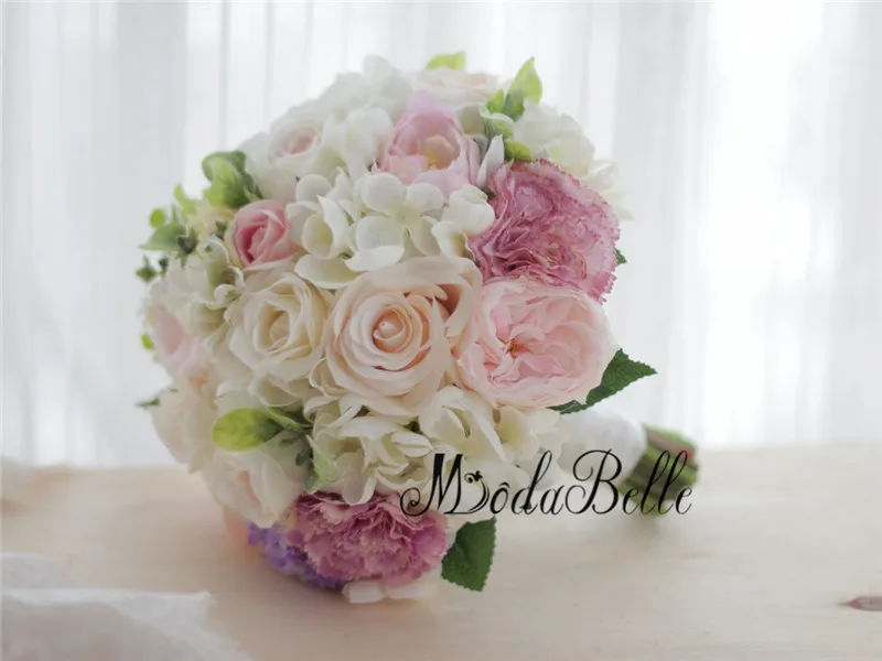 Modabelle Высококачественный Свадебный букет на заказ розового цвета и цвета слоновой кости, искусственные розы, пион, Гортензия, ручной работы, букет цветов для невесты