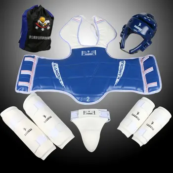 

KANGRUI Adult Child Thickening Full Set Of 6 Pieces Taekwondo Sparring MMA Gears Set Groin Protector Head helmet Arm chest Guard
