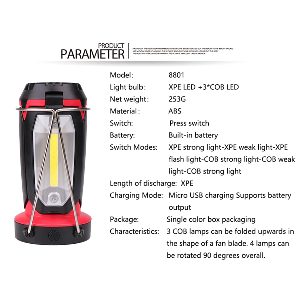 US $12.20 Dropshipping COB Work Light LED Flashlight Camping Working Emergency Multifunction USB Rechargeable Light Portable Lantern Torch