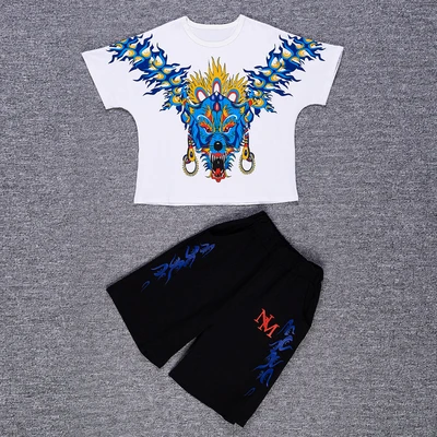 Летняя одежда для мальчиков в стиле хип-хоп Новинка года, Детская футболка с короткими рукавами+ штаны-шаровары комплект из 2 предметов, Детский костюм с принтом для активного отдыха, X394 - Цвет: Style 4